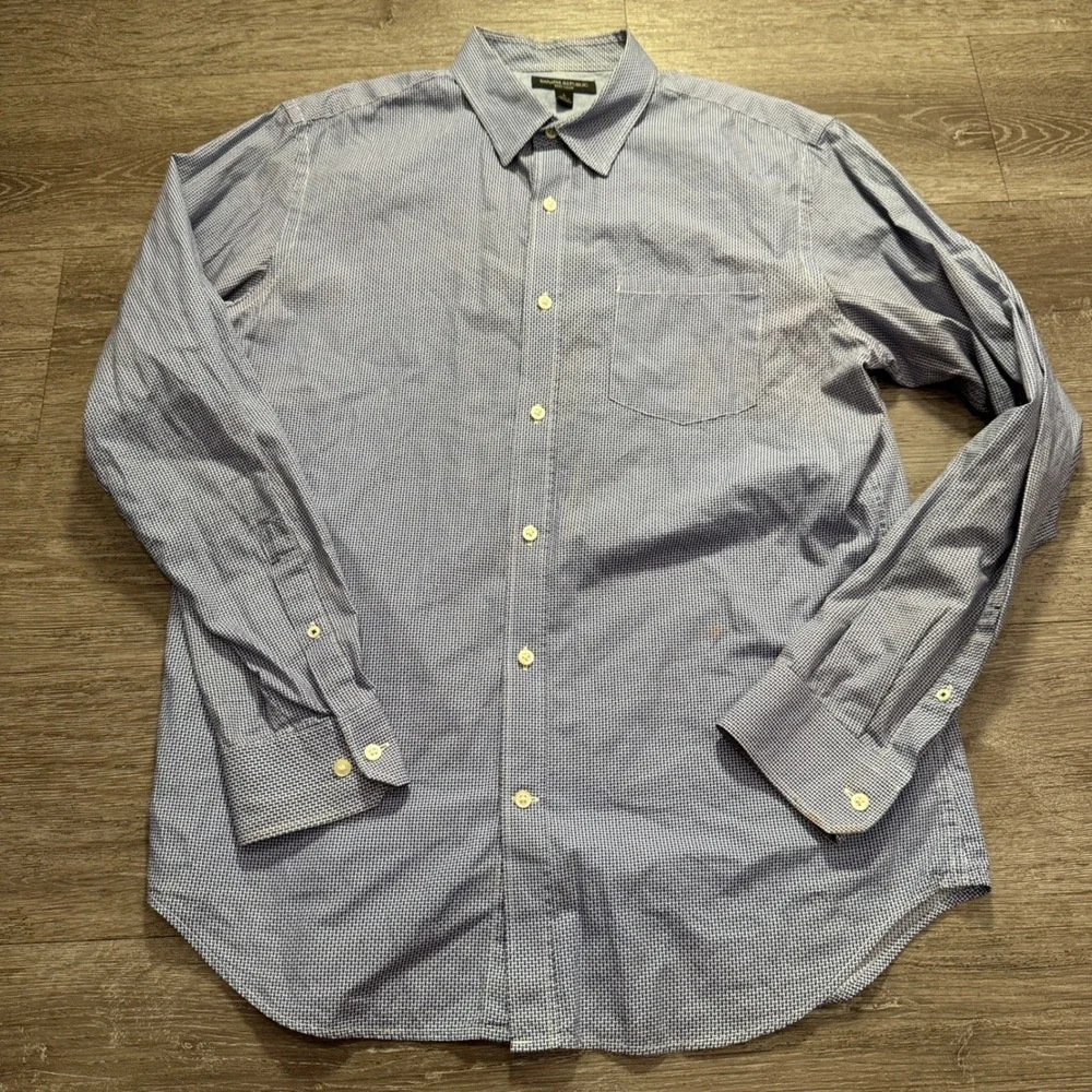 Banana Republic Shirt Mens L Blue 100% Cotton Soft Wash Geometric Print Preppy
